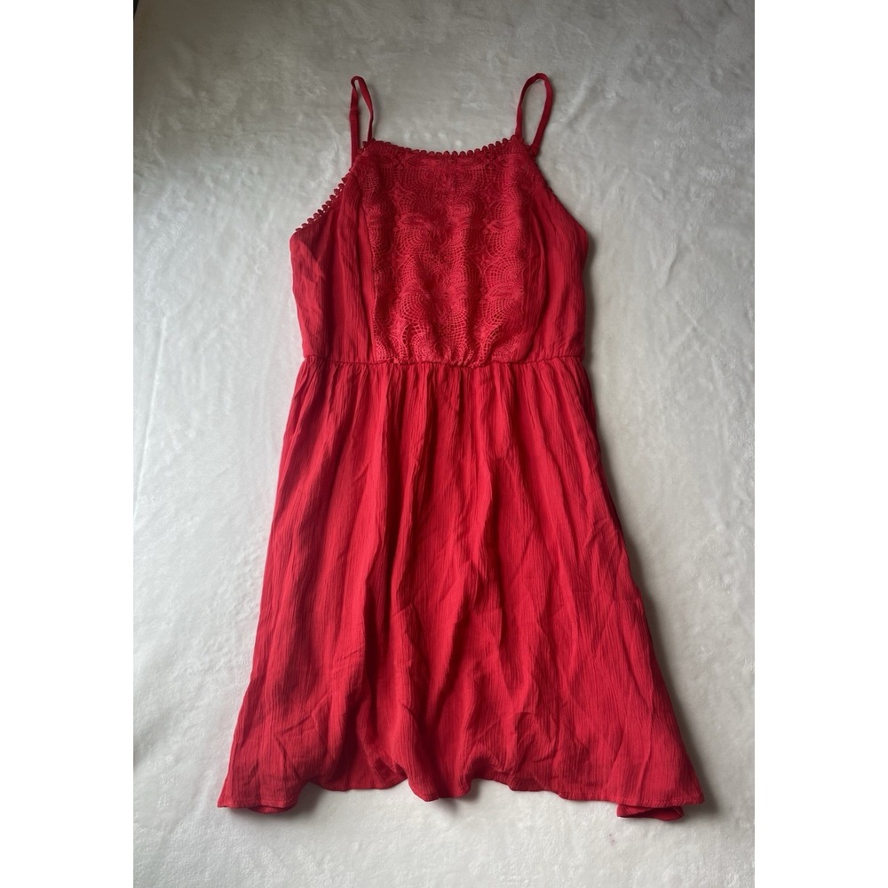 LILY ROSE Sundress Crochet Front Spaghetti Straps, Red, Size M,‎ A9163U112, EUC